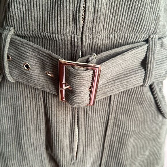 Women's Corduroy Zipper Mini Dress Army Green Size Small - Picture 5 of 5